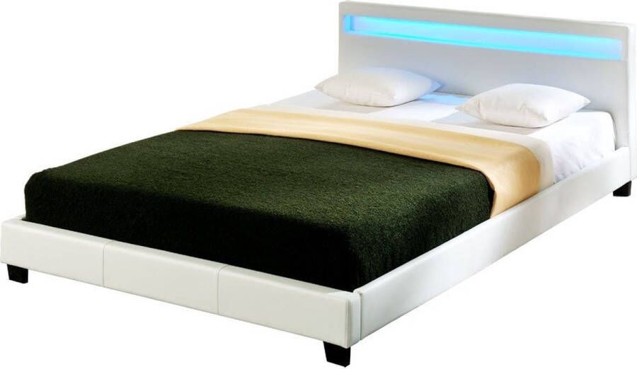 Unbranded Bed Finn met LED verlichting Bedbodem 140x200 cm Wit Modern Design