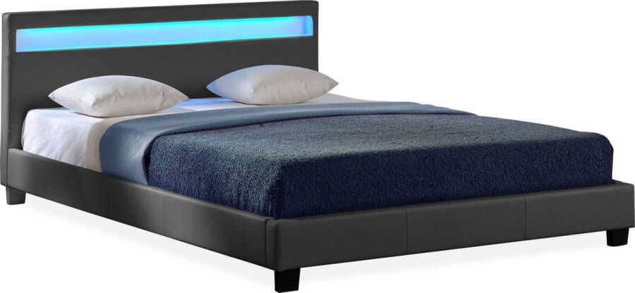 Unbranded Bed Lily met LED-verlichting Bedbodem 140x200 cm Donkergrijs Modern design