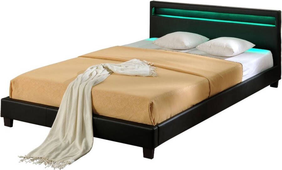 Unbranded Bed Margaretta met LED verlichting Bedbodem 160x200 cm Zwart Modern Design