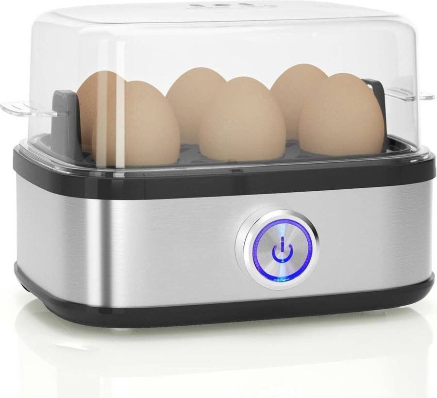 Unbranded Goods Eierkoker 400W Compact Egg Cooker Multi-Functional 6-eieren gemakkelijk te pellen zacht medium hard gekookt Poacher stomer zoemer indicatielampje roestvrij staal