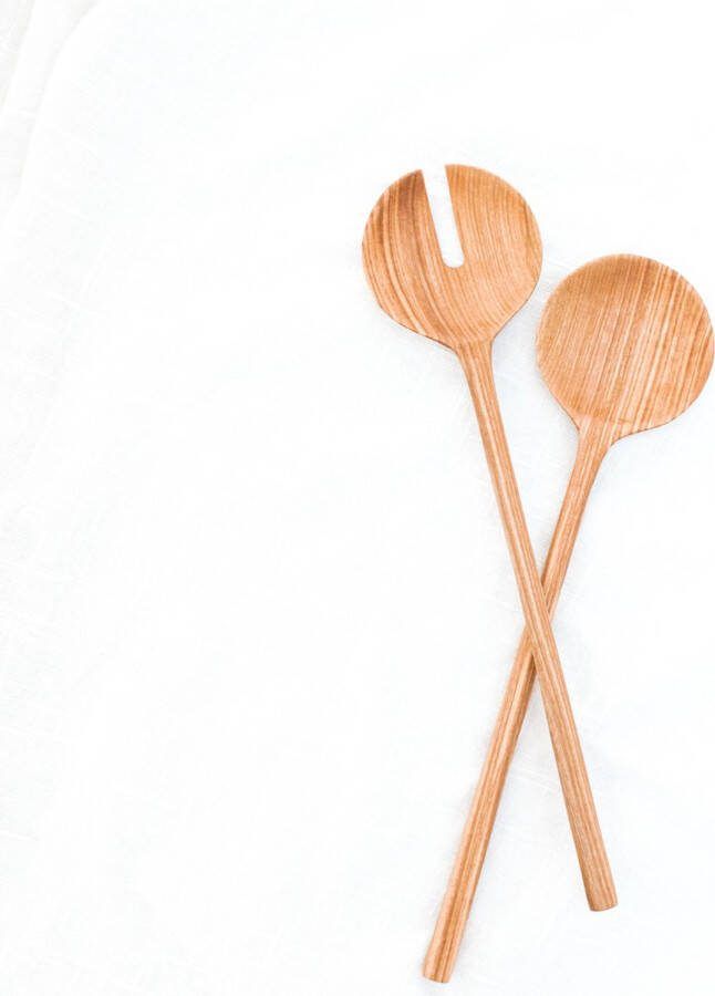 Unbranded Handgesneden Saladebestek Essenhout slabestek -35 cm -hout wooden salad utensils