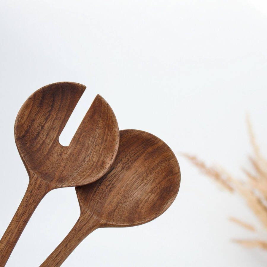 Unbranded Handgesneden Saladebestek Walnoothouten slabestek- 35 cm- hout