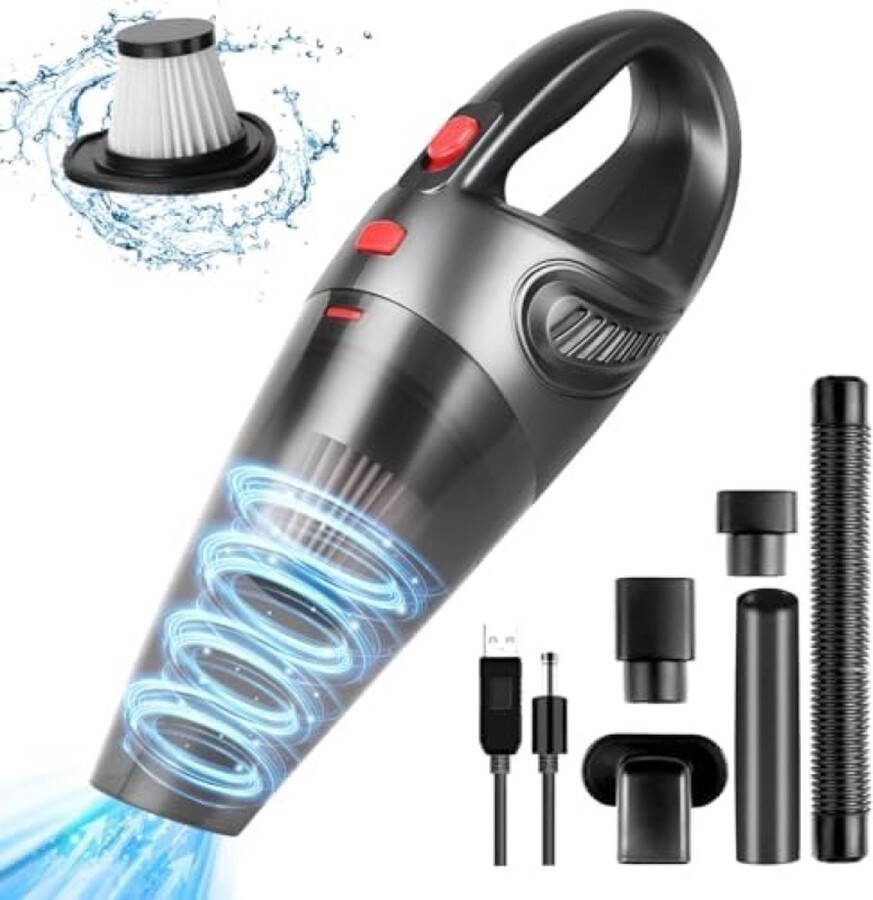 Unbranded Handstofzuiger 8500PA Krachtige Stofzuigers 120W Auto Stofzuiger Draagbare stofzuiger Draadloze Stofzuiger met USB Oplaadbare Stofzuiger Nat Droog Voor Thuis Kantoor Auto