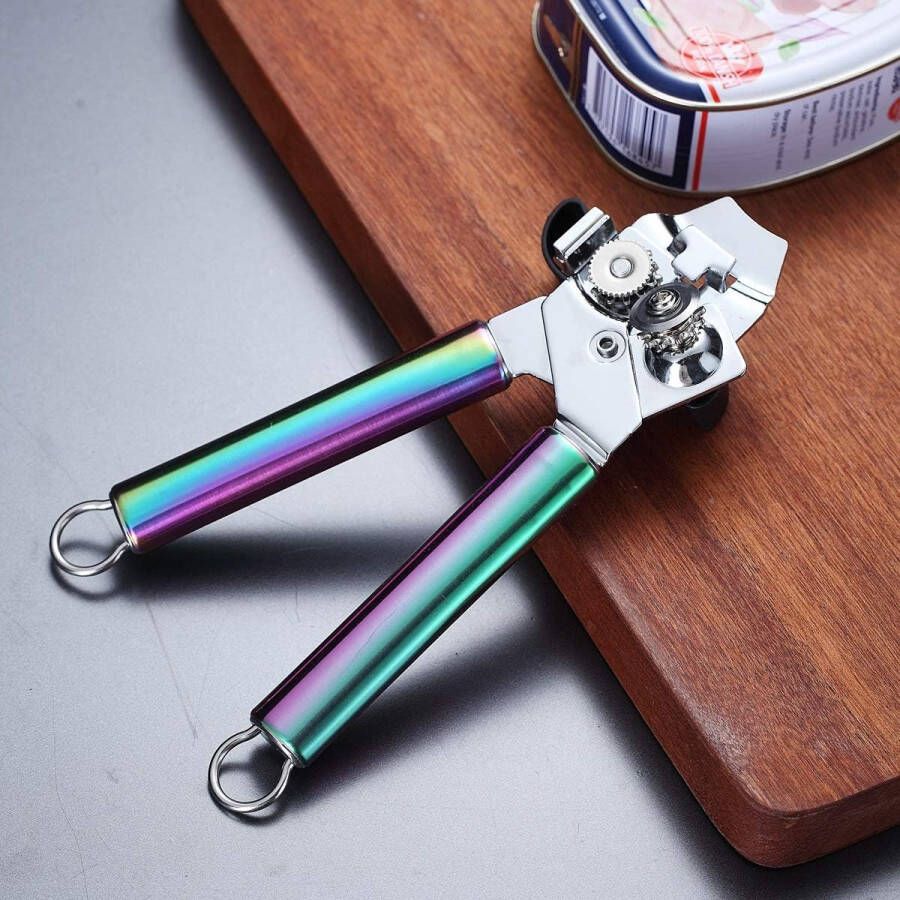 Unbranded Heavy Duty Blikopener RVS Rainbow Handle Blikopener Titainium Kleurrijke Plating Handvat Blikopener Hand Held Gladde Rand Handmatige Blikopener