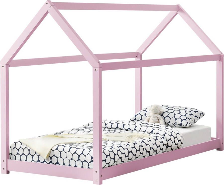 Unbranded Kinderbed Babette Houten bed Huisbed 90x200 cm Roze Grenenhout Voor meisjes Voor jongens Voor kinderen