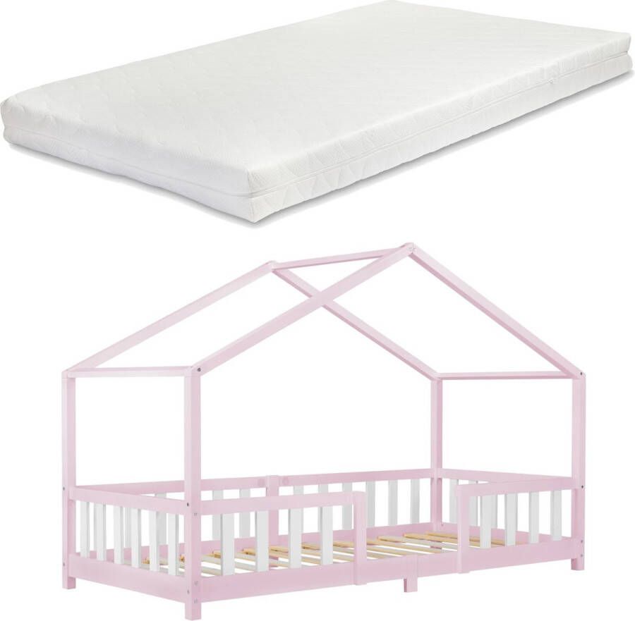 Unbranded Kinderbed Capucine Met matras 90x200 cm Roze en Wit Voor meisjes Voor jongens