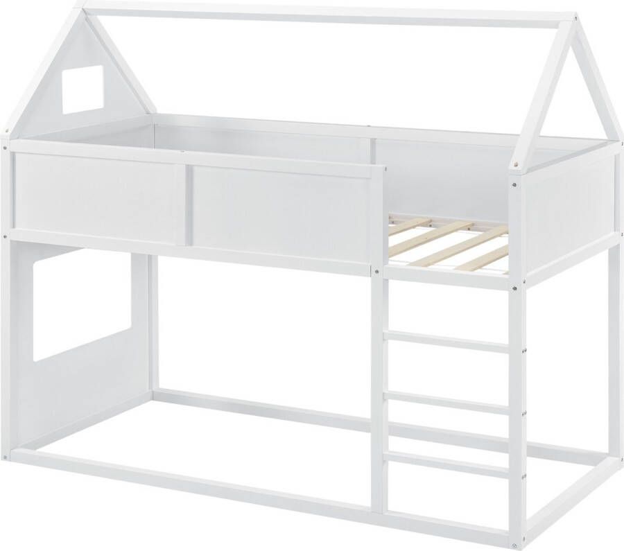 Unbranded Kinderbed Flavio Hoogslaper Huisbed 209x99x175 cm Wit Sparrenhout en Spaanplaat Voor meisjes Voor jongens