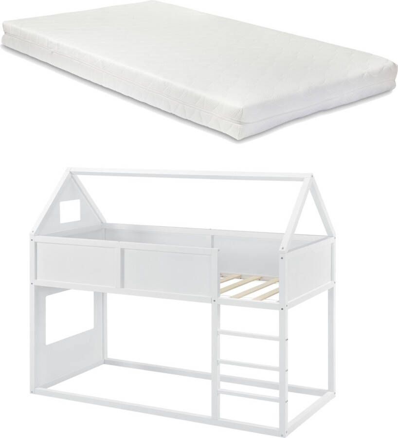 Unbranded Kinderbed Oaklyn Hoogslaper Incl. Matras 209x99x175 cm Wit Voor meisjes Voor jongens Voor kinderen