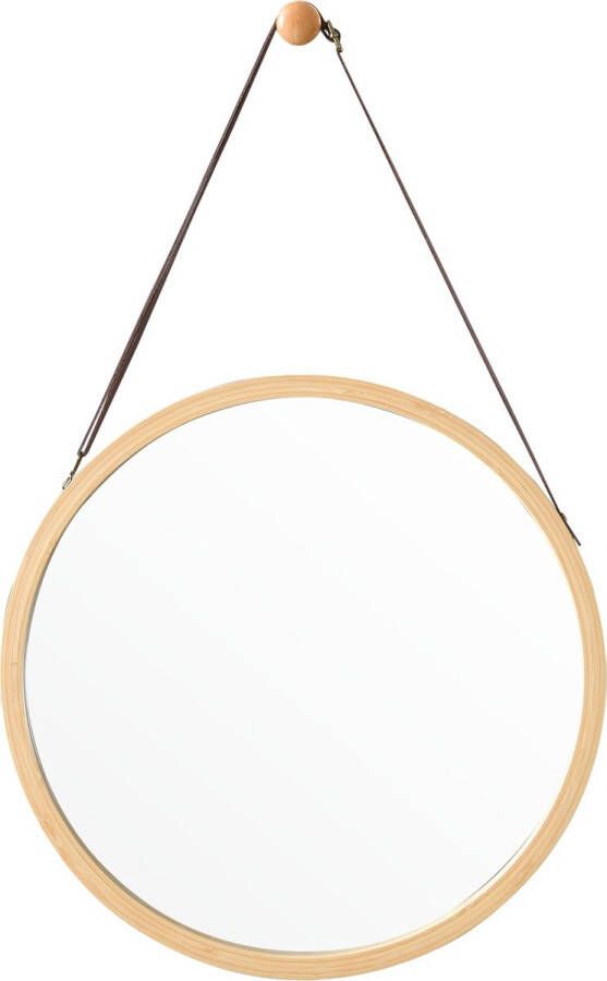 Unbranded Lange Spiegel Amado Bamboe Hangende Spiegel Rond Ø38 cm Houtkleur Stijlvol Design