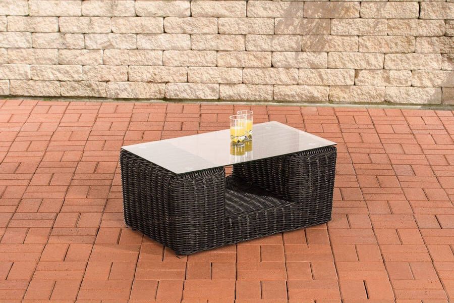 Unbranded Loungetafel modern Glastafel Tuintafel rotan wicker Eettafel Buitentafel Tuinmeubelen Salontafel Zwart 80cm