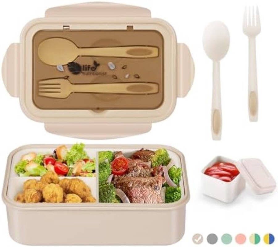 Unbranded Lunchbox met 3 Compartimenten en Bestek voor School Werk en Picknick