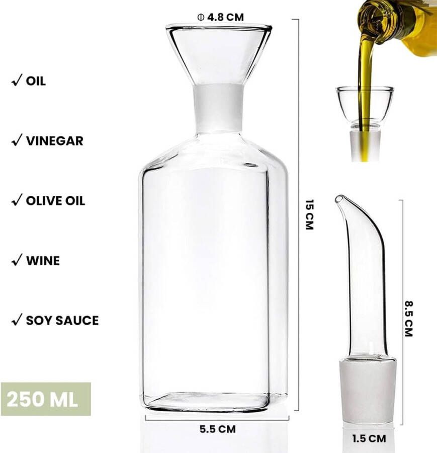 Unbranded Oliefles glazen fles 250 ml azijn & oliefles dispenser likeurflessen jenever olie azijn olijfolie maatdispenser met lekvrij voor spijsolie salade BBQ bakken braden grillen