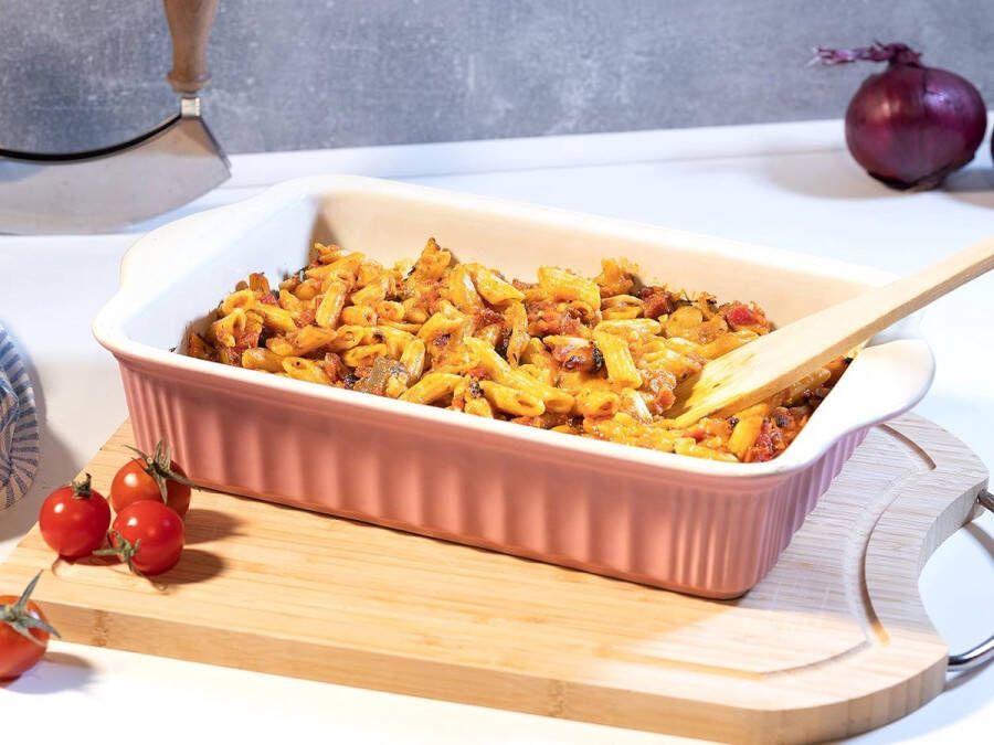 Unbranded ovenschaal voor 4 personen van hoogwaardig keramiek ideaal voor lasagne ovenschotels of tiramisu grote ovenschaal ovenbakvorm lasagnevorm rechthoekig (roze)