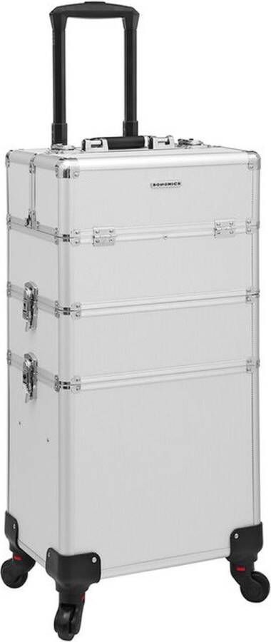 Unbranded Professionele Cosmetica Koffer 3-in-1 make-upkoffer Make-up Koffer met 6 x sleutels Make-up Trolley grote trolley voor kappers afsluitbaar met 360° roterende universele wielen Zilver