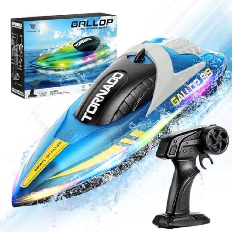 Unbranded RC-boot met afstandsbediening en LED-verlichting inclusief 2 oplaadbare batterijen Bestuurbare boot Remote Control
