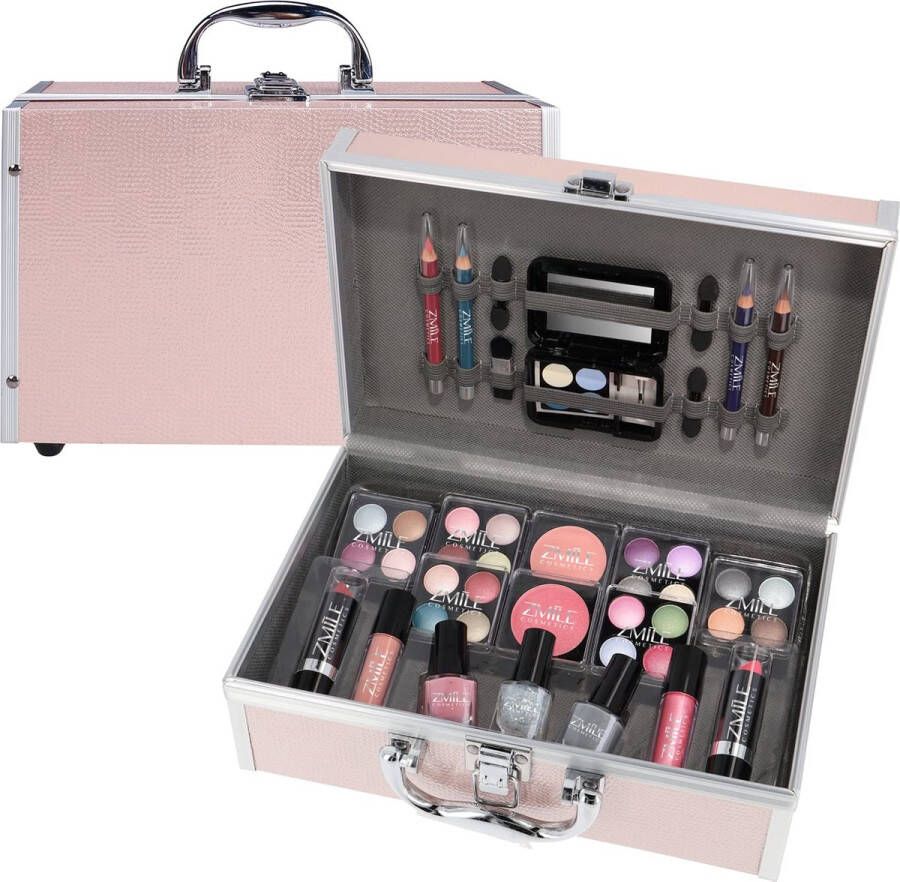 Unbranded Roze Make Up Koffer Meisjes Met Inhoud 41-Delig Make Up Koffer Kinderen Make Up Koffer Gevuld Cosmetica Koffer Roze Beautycase Meisjes Veganistische Cosmetica Zwart ‎26 x 19 x 9 cm