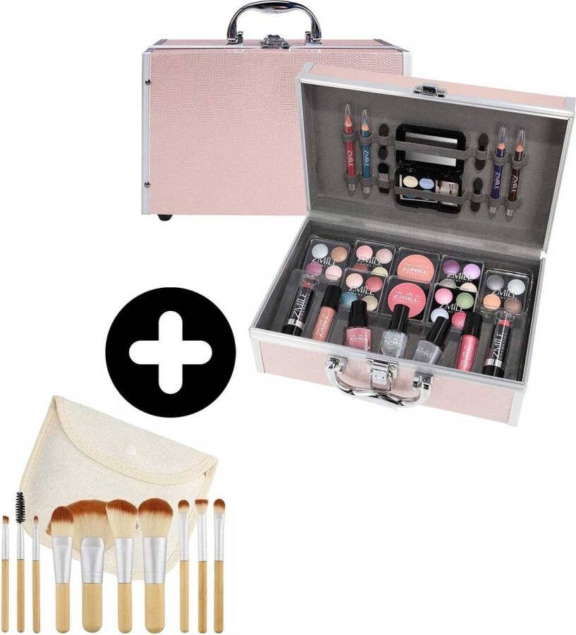 Unbranded Roze Make Up Koffer Meisjes Met Inhoud 41-Delig Set Inclusief Kwasten & Reis Eui Make Up Koffer Kinderen Make Up Koffer Gevuld Cosmetica Koffer Roze Beautycase Meisjes