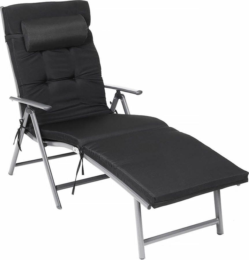 Unbranded opvouwbaar ligstoel dekstoel met 6 cm dikke matras afneembaar kussen gemaakt van roestvrij aluminium ademend comfortabel verstelbaar belastbaar tot 150 kg zwart