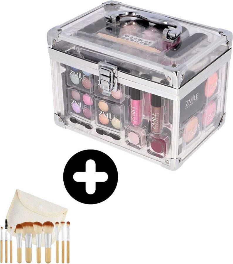 Unbranded Transparante Make Up Koffer Meisjes Met Inhoud 42-Delig Set Inclusief Kwasten & Reis Eui Grote Make Up Koffer Kinderen Gevuld Cosmetica Koffer Transparante Beautycase ‎14 x 21 x 16 cm