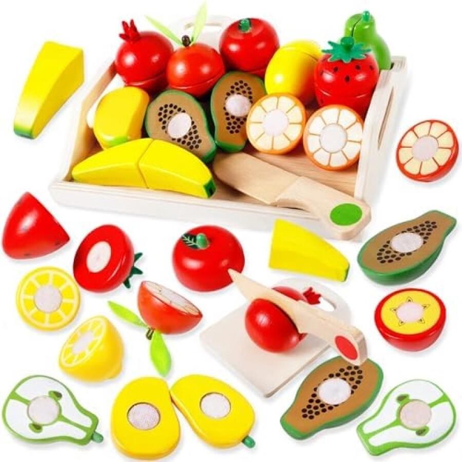 Unbranded Houten 14-delige kinderkeuken speelset met fruit en messen Ontwikkeling voor kinderen