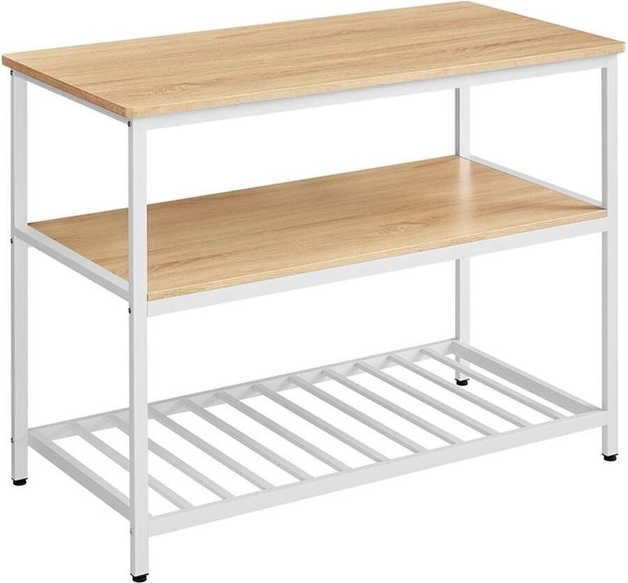 Unbranded Keukenplank met 3 niveaus met groot werkblad en stalen frame Eikenwit