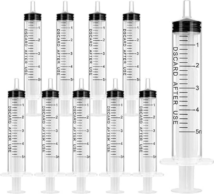 Unbranded Kunststof Spuit 10 Stuks Wegwerpspuiten 5 Ml Voederspuit Plastic Tube Voor Kleine Huisdieren Motorolie Of Remvloeistof Niet Medisch Gebruik