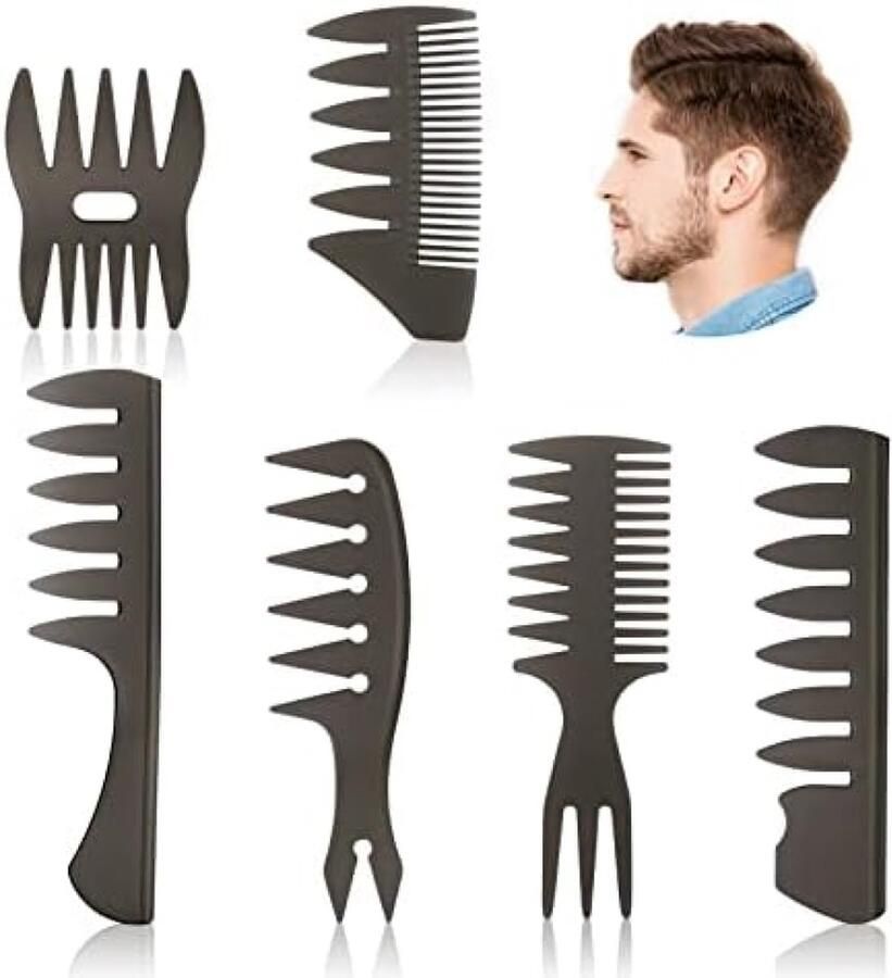 Unbranded Stylingkam Voor Heren 6-Delige Haarkam Met Brede Tanden Professionele Vormgeving En Natte Pick Pompadour Kam Verschillende haarstijlen