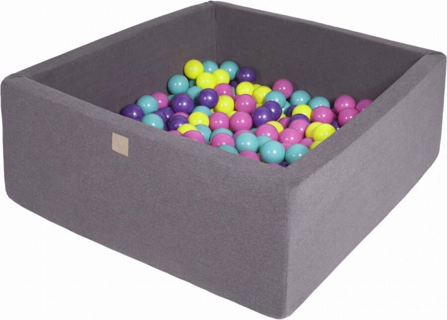 Kiddo Match Vierkante ballenbak incl. 400 bollen 110x110x40 cm Donkergrijs Violet Donkerroze Limoen Turkoois Vaderdag cadeau