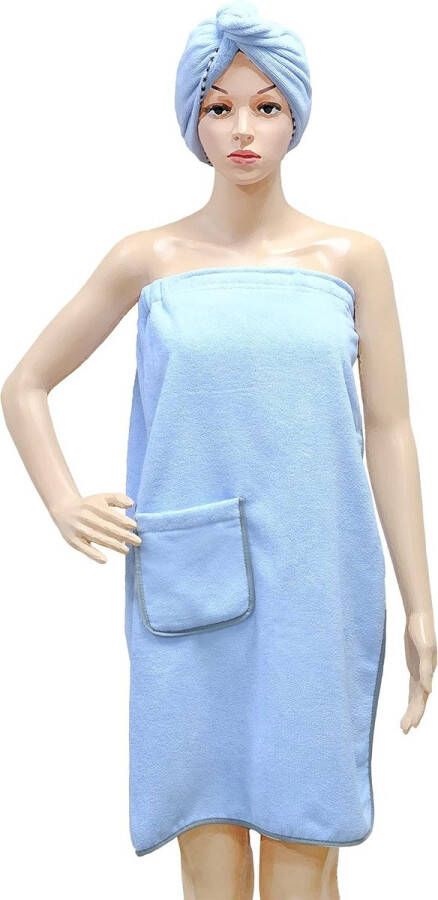 Unbranded Vrouwen microvezel body wrap badhanddoek en haarhanddoek sneldrogend blauw 1 maat