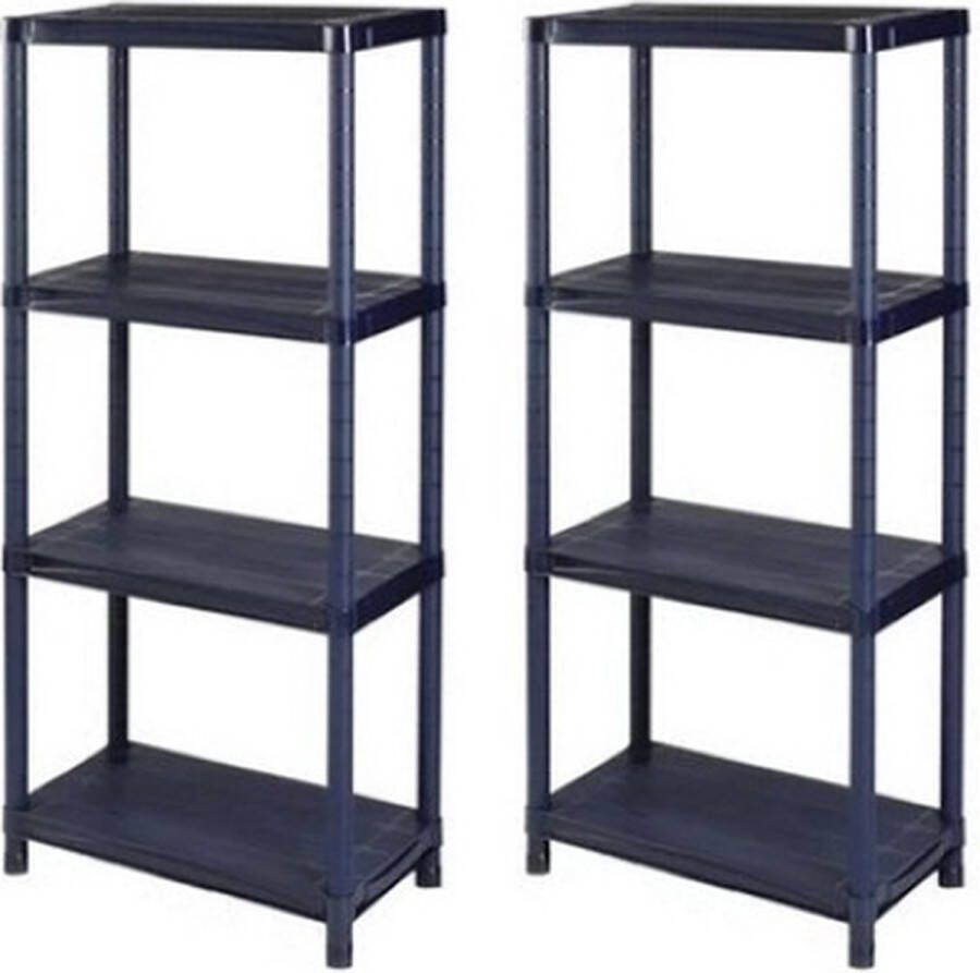 UNBRANED Kunststof Opbergrek Kunststof rek Set van 2 zwart 61 x 30 x 130 cm 4 legplanken kan met 100 kg Stellingkast opbergrek kunststof 4 planken opberg rek Voor Keuken Berging Woonkamer en Badkamer Stellingrek 2 stuck