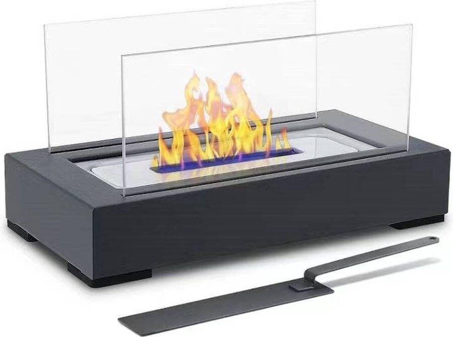 Unbrended 1-delige rechthoekige alcoholhaard voor binnen en buiten stijlvol metalen ontwerp voor gezellige sfeer en warmteEthanol Sfeerhaard Tafelhaard Bio-Ethanol Haard Voor Binnen En Buiten Terrashaard Tafelbrander Zwart