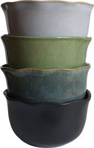 UNEVEN.NU UNEVEN Ceramic Bowl Set van 4 stuks reactief keramiek (oven) schaaltje kom handgedraaid steengoed Ø13cm x 7cm geschikt voor vaatwasser oven en magnetron borrel tapas