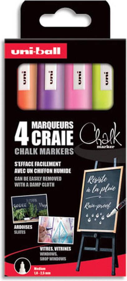 Uni-ball Chalk PWE-5M krijtmarker medium punt fluor kleuren set 4 stuks