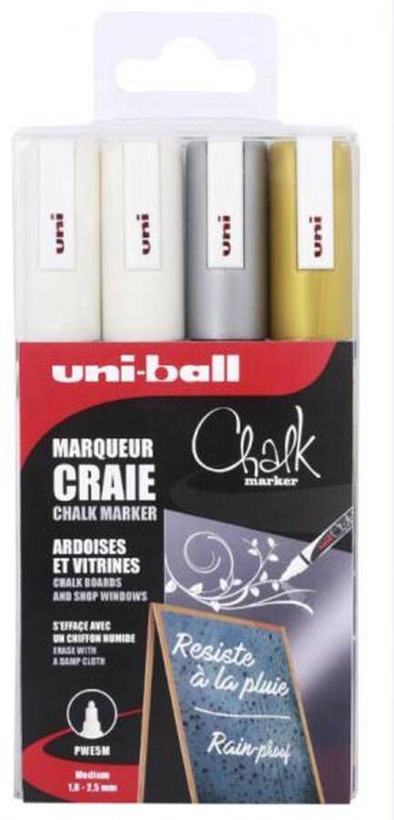 Uni-ball Chalkmarker Set – Krijtstiften set van 3 + 1 Gratis wit goud en Zilver