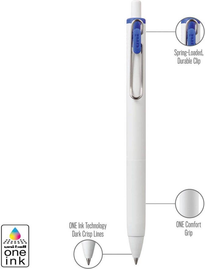 Uni-ball One hervulbare gelpennen 1 gelroller + 3 vullingen medium 0 7 mm blauw