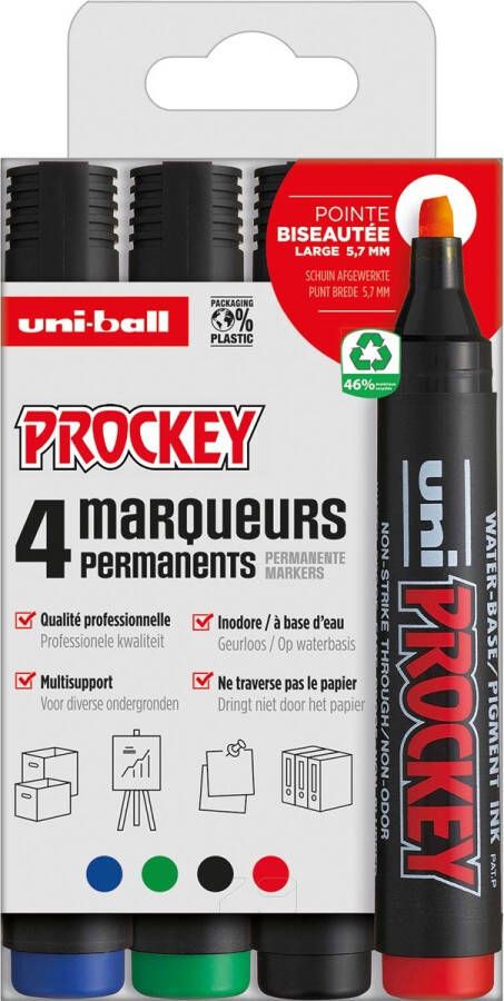 Uni-ball Prockey Permanent Marker Set 5 7 mm Chisel 4 stuks