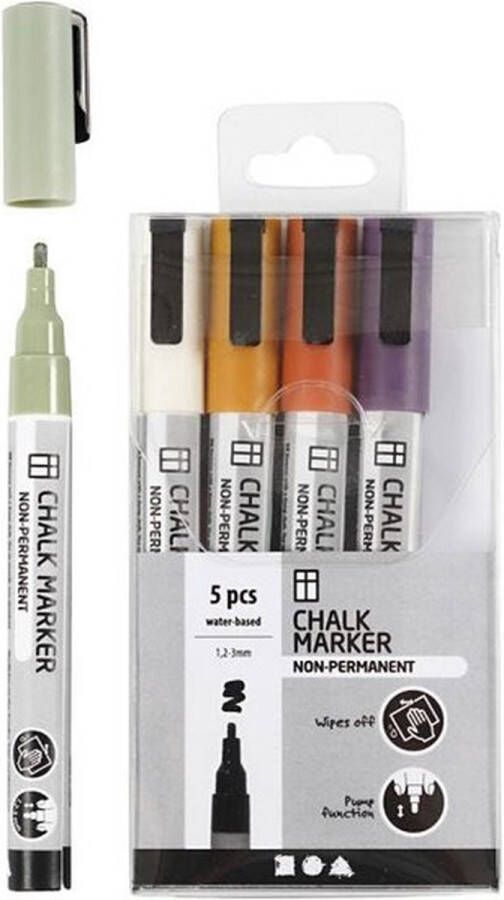 Creotime Chalk Markers Krijtstiften Pastelkleuren Krijtbord Ramen Glas Porselein Plastic Spiegels Papier Llijndikte: 1 2-3 mm 5 stuks