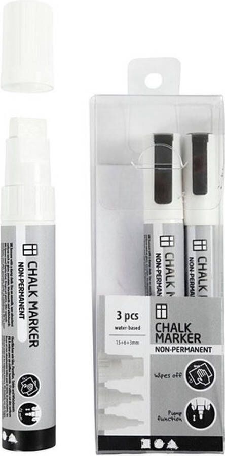 Uni Chalk Markers Krijtstiften Wit Krijtbord Ramen Glas Porselein Plastic Spiegels Papier Lijndikte: 3+6+15mm 3 stuks