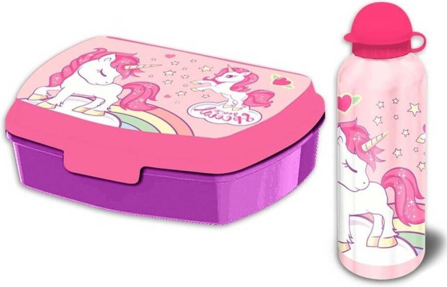 Unicorn You&apos;re Special lunchbox set voor kinderen 2-delig roze aluminium kunststof Lunchboxen