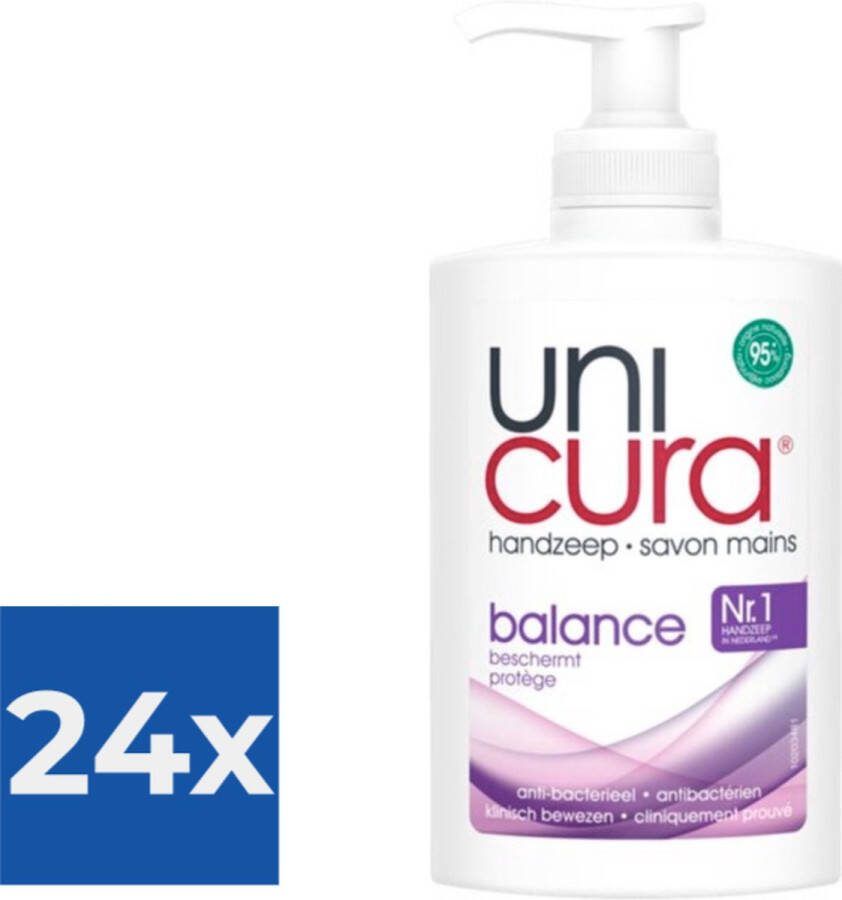 Unicura Vloeibare Handzeep Anti Bacterieel Balans 250ml Voordeelverpakking 24 stuks