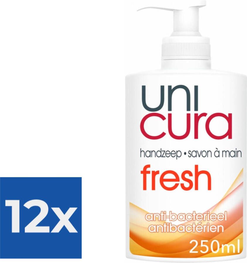 Unicura Vloeibare Handzeep Anti Bacterieel Fris 250ml Voordeelverpakking 12 stuks