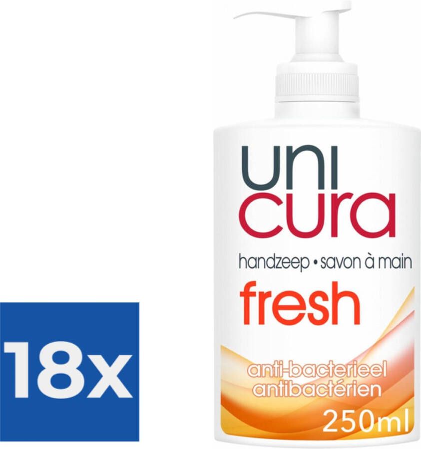 Unicura Vloeibare Handzeep Anti Bacterieel Fris 250ml Voordeelverpakking 18 stuks