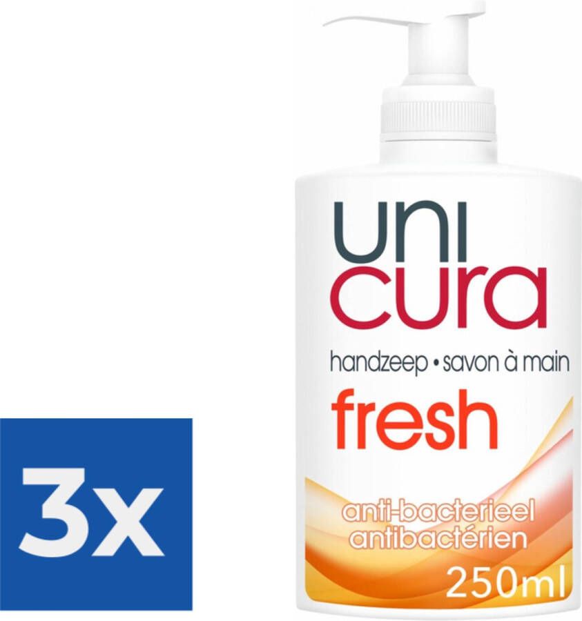 Unicura Vloeibare Handzeep Anti Bacterieel Fris 250ml Voordeelverpakking 3 stuks