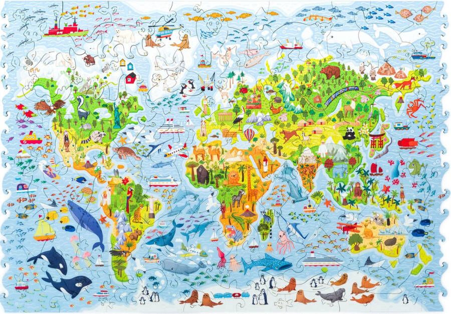 Unidragon Houten Kinderpuzzel Wereldkaart 100 stukjes 43x30 cm