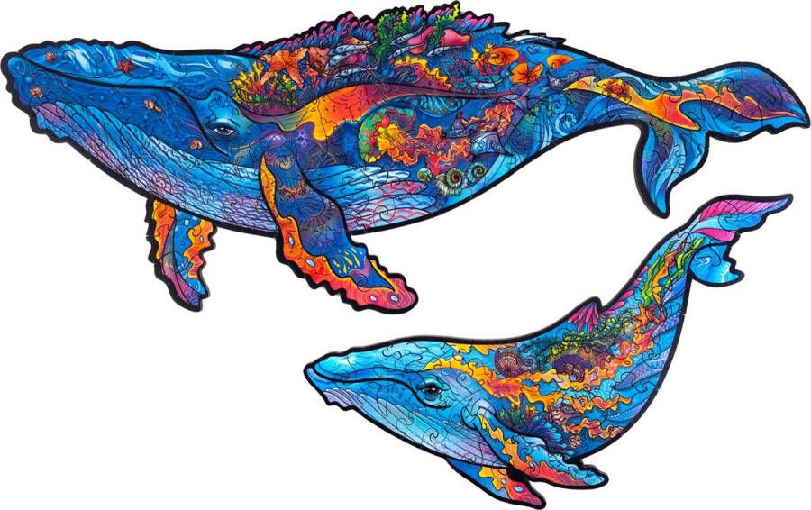 Unidragon Houten Puzzel Voor Volwassenen Dier Melkachtige Walvissen 98 stukjes Small 25x15 cm