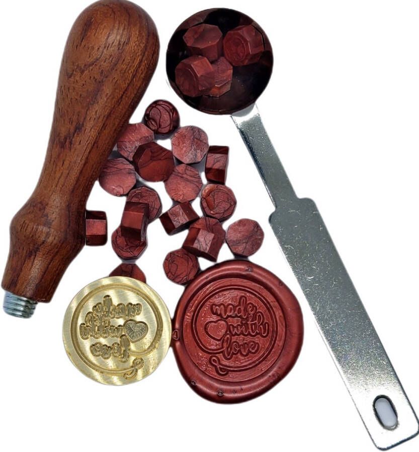 UNIEGG Systems™ SET: Smeltlepel & Stempel voor het maken van Waxzegels & lakzegels Made with love Incl. 100 Smeltblokjes Bordeaux rood