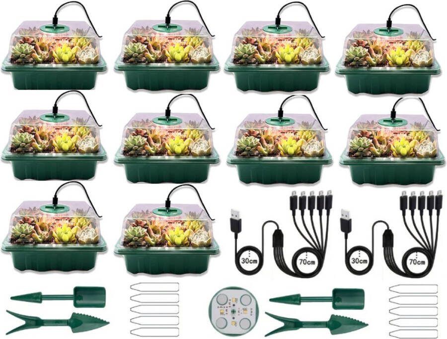 UNIEGG Systems™ UniEgg 10 Pack Kweekbak met LED lampen voor 120 zaailingen Compleet Kweekset inclusief verlichting en accessoires Kweektafel Verstelbare Ventilatie Kweekbakken Moestuin