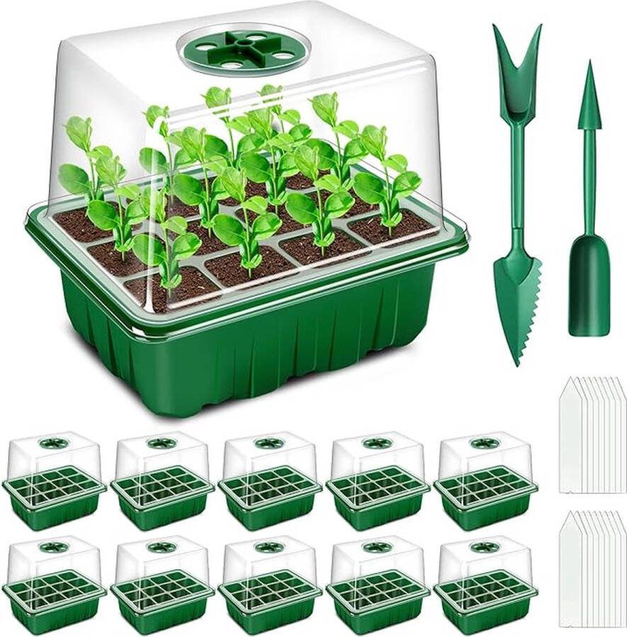 UNIEGG Systems™ UniEgg 10 Pack Kweekbak met TORENKAP voor 60 zaailingen Compleet Kweekset inclusief accessoires Kweektafel Verstelbare Ventilatie Kweekbakken Moestuin
