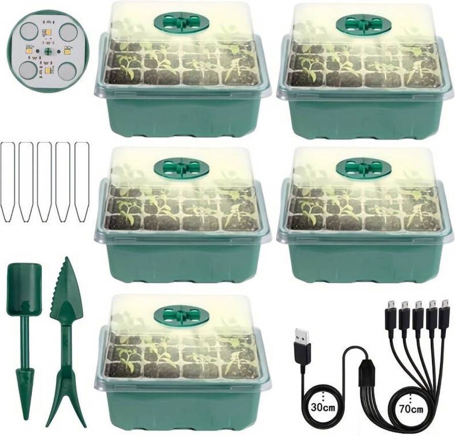UNIEGG Systems™ UniEgg 5 Pack Kweekbak met LED lampen voor 60 zaailingen Compleet Kweekset inclusief verlichting en accessoires Kweektafel Verstelbare Ventilatie Kweekbakken Moestuin