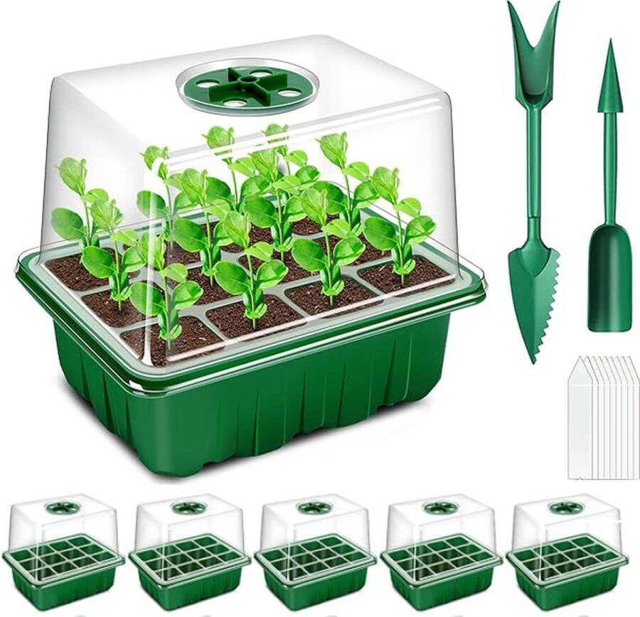 UNIEGG Systems™ UniEgg 5 Pack Kweekbak met TORENKAP voor 60 zaailingen Compleet Kweekset inclusief accessoires Kweektafel Verstelbare Ventilatie Kweekbakken Moestuin